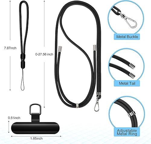 Miniatura 37 de takyu Cordón para teléfono celular, correa ajustable para el cuello y 2 correas de muñeca para teléfono con parches de sujeción para teléfono