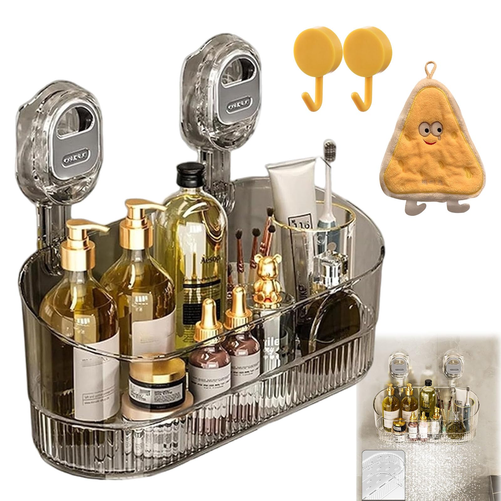 DENGWANG No-Drill Bathroom Suction Storage Box – Large Capacity & Strong Load-Bearing, 2026 New Corrugated Suction Cup Storage Holder, Bathroom