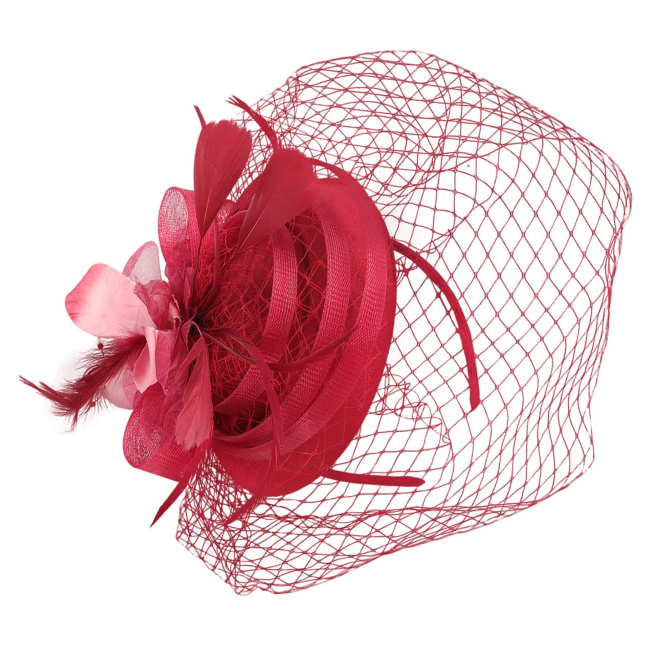 POPETPOP 4pezzi Fascinator Cerchietto Elegante con Fiori e Rete per Cerimonie Tea Party e Matrimoni Accessorio per Donne