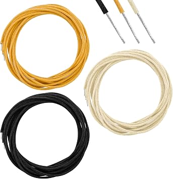 Guitar Wire, Cloth Covered Tool Electric Guitar Parts Vintage Style Guitar Wiring Kit, 10ft Black/White/Yellow 22awg Stranded Wire Easy to Use Not Easily Damaged