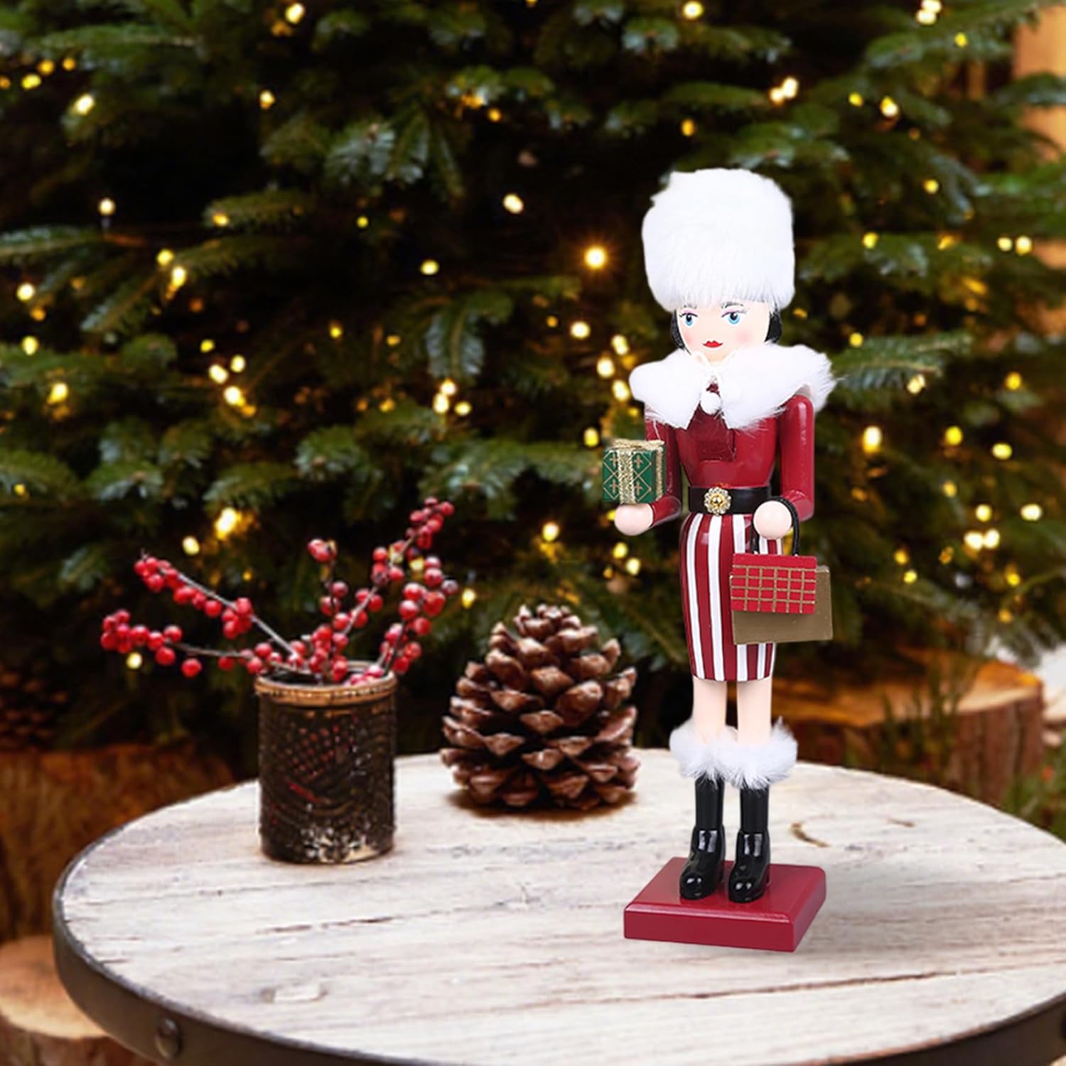 Nutcracker Christmas Decor Wooden Christmas Nutcrackers with Present Box for Shelves Tables Home Decor