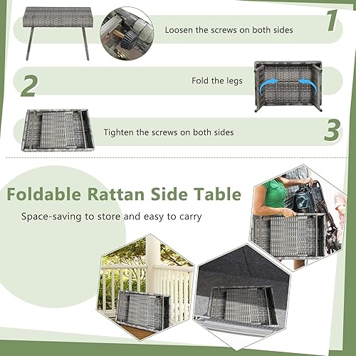 Miniatura 4 de GOFLAME Mesa de mimbre para patio, al aire libre, junto a la piscina, jardín, césped, bistró, plegable, portátil, para ocio, mesa auxiliar de café,