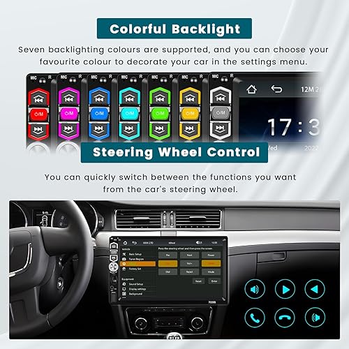 Miniatura 7 de Radio estéreo de coche de 7 pulgadas DIN inalámbrico Apple Carplay Android Auto, pantalla táctil estéreo para coche con Bluetooth 5.1, enlace de