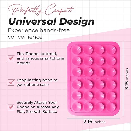 Miniatura 6 de Paquete de 2 agarraderas adhesivas de silicona para teléfono con 24 ventosas para soporte de teléfono con ventosa, ideal para selfies y videos,