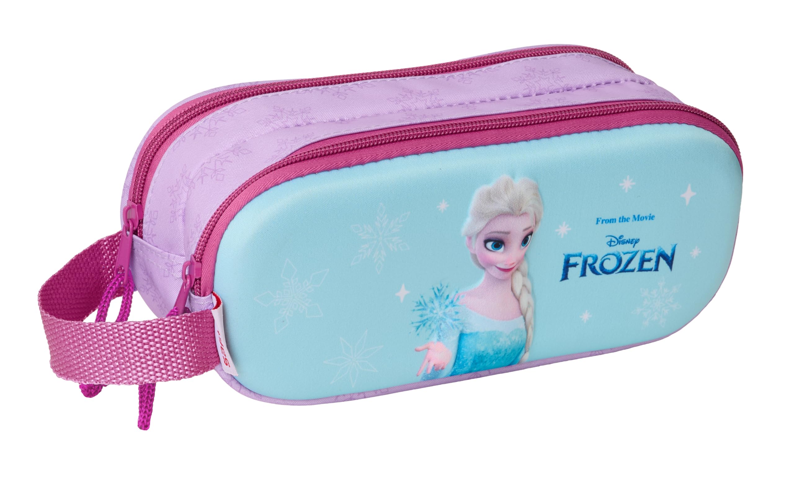 Safta Frozen 3D – Double 3D Pencil Case, Children's Pencil Case, Ideal for School Age Children, Comfortable and Versatile, Quality and Resistance, 21 x 6 x 8 cm, Sky Blue/Pink, M, Casual