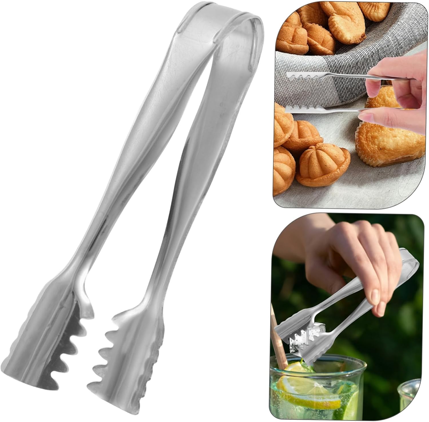 Stainless Steel Ice Cube Tongs with Teeth Portable Food Clip for Ice Candy Bread Multipurpose Kitchen Tool and Toast Accessories Lightweight and Easy to Clean
