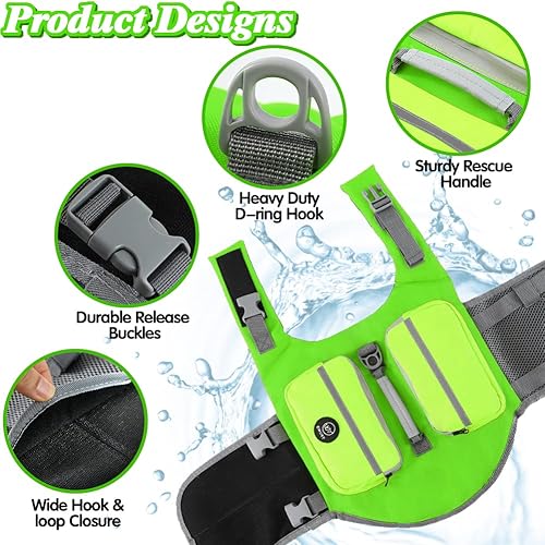 Miniatura 4 de EMUST Chaleco salvavidas para perros pequeños ajustables con flotabilidad mejorada, chaleco flotante para perros pequeños con asa de rescate