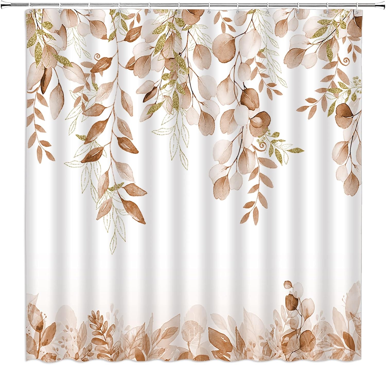 AMFD Teal White Shower Curtain Watercolor Eucalyptus Leaves Plant Leaf Botanical Decor Home Bathroom Bathtub Curtains Set Include Hooks,（70" Wx74.8 H）
