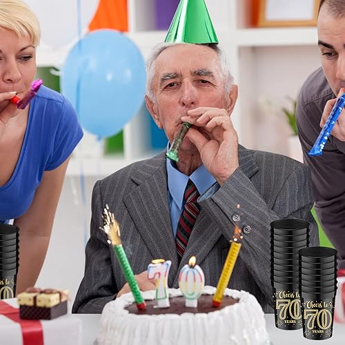 Miniatura 8 de Paquete de 40 tazas de cumpleaños de 50 años para fiesta de cumpleaños, tazas de plástico dorado y negro para decoraciones de fiesta, regalos de