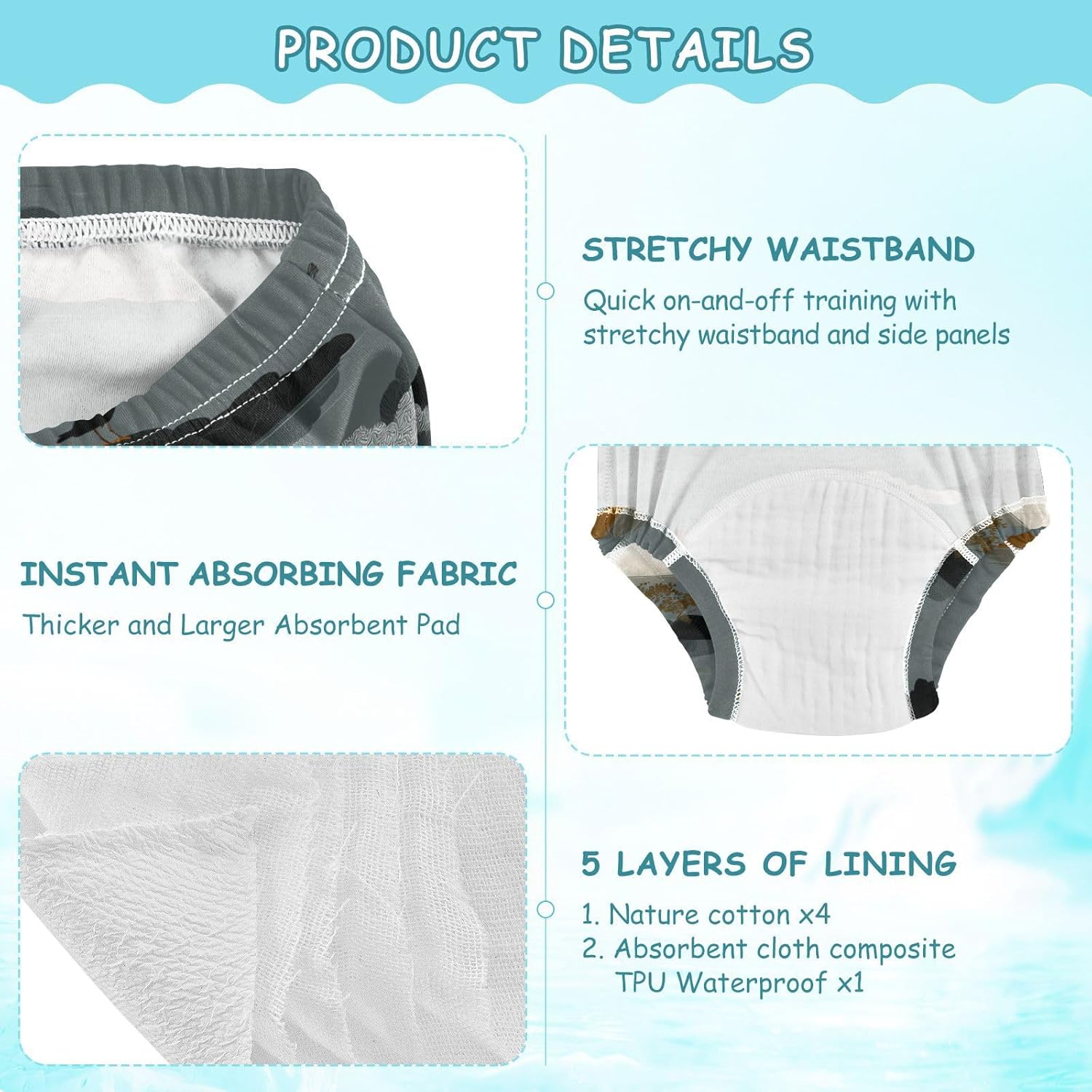 Baby Boys Underwear Potty Training Absorb Water Nile Sparrow Cloud Island Gray Night Time Potty Training Underwear