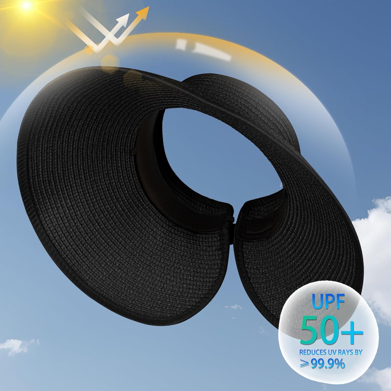 Women's Sun Visor Hats Wide Brim Straw Beach Hat Ponytail Hats for Women Foldable Floppy - Image 3