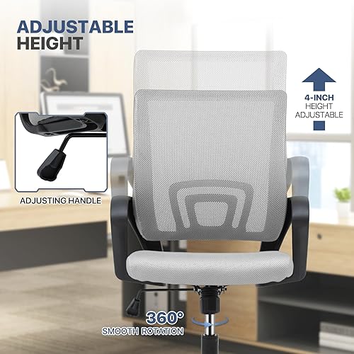 Miniatura 49 de MoNiBloom Silla de oficina de malla para el hogar, silla giratoria ergonómica con respaldo medio con asiento acolchado y reposabrazos, capacidad de