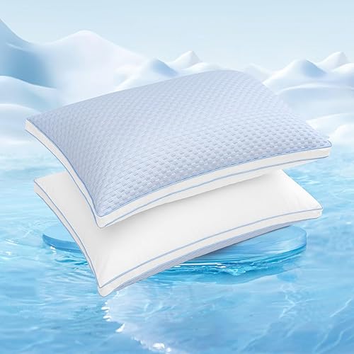 Miniatura 8 de YOUR MOON Juego de 2 almohadas refrescantes tamaño King, almohadas frías que se mantienen frías, relleno alternativo al plumón, almohadas suaves y