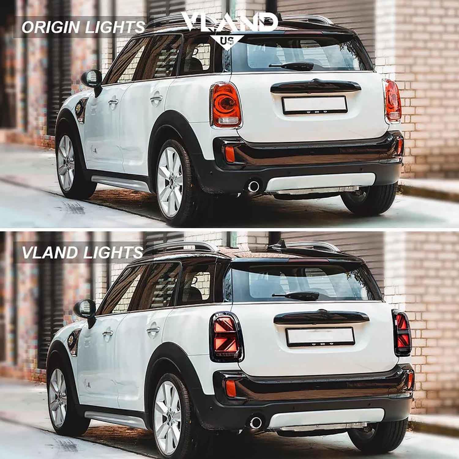 VLAND LED Tail Lights Compatible with Mini Cooper Countryman F60 2017-2024 2nd Gen Rear Lamp Assembly w/Switchback Turn Signal w/Dynamic Animation, L+R Smoke Lens