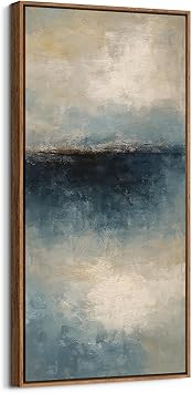 Large Blue & Beige Framed Wall Art Canvas Print