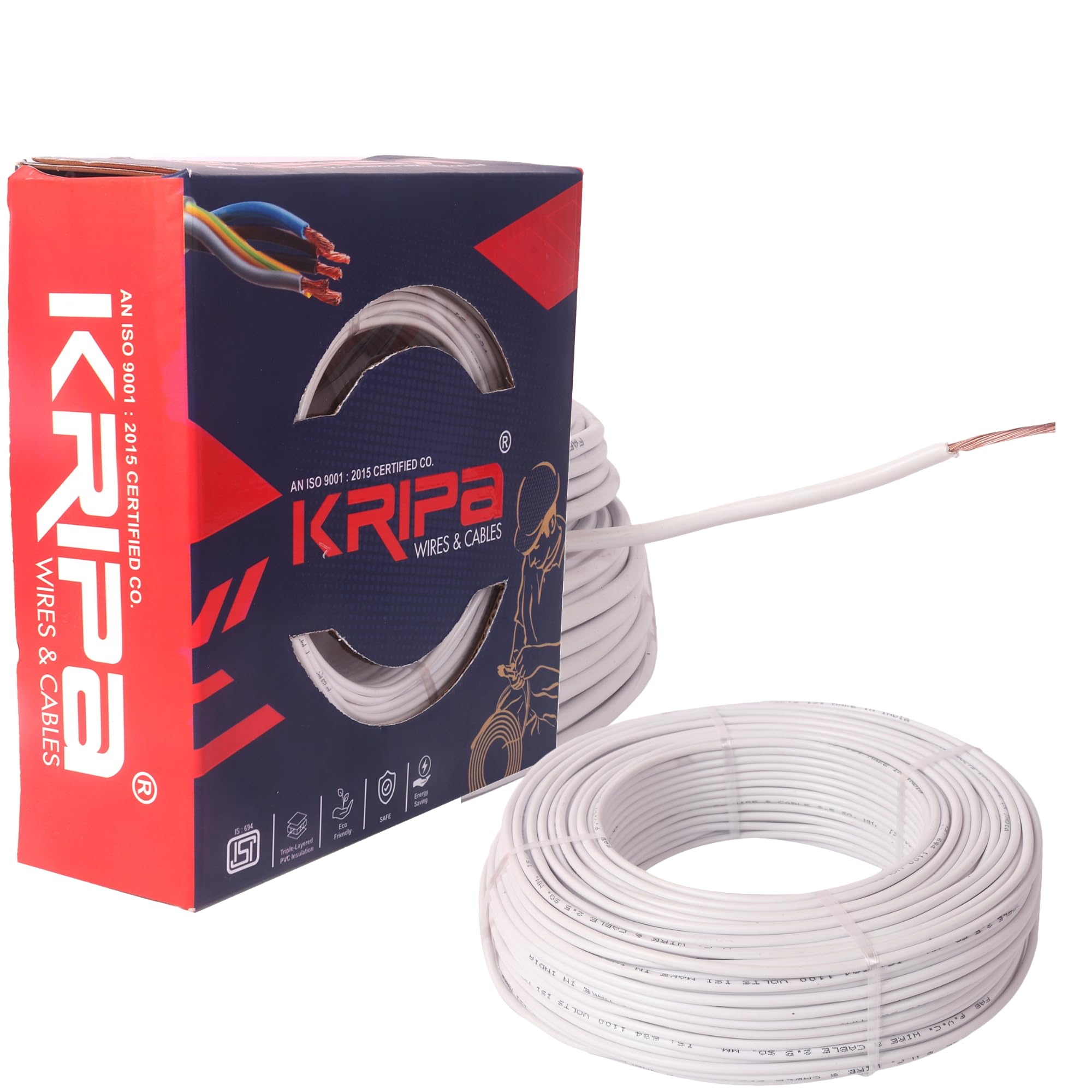 KRIPA 1.0 sqmm 90 MTR FR PVC Insulated CCA Copper Wire, Single Core Multi Strand House Cable for Gauge (10 No.) (White)