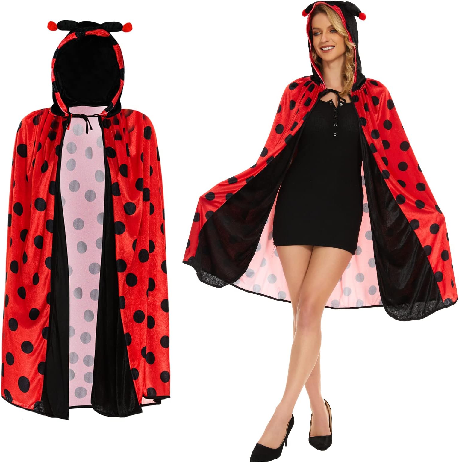 FORMIZONLadybird Costume Cape, Fancy Dress Costumes, Ladybird Cape with Hat, Women's Ladybird Costume for Carnival, Cosplay, Fancy Dress, Theme Party