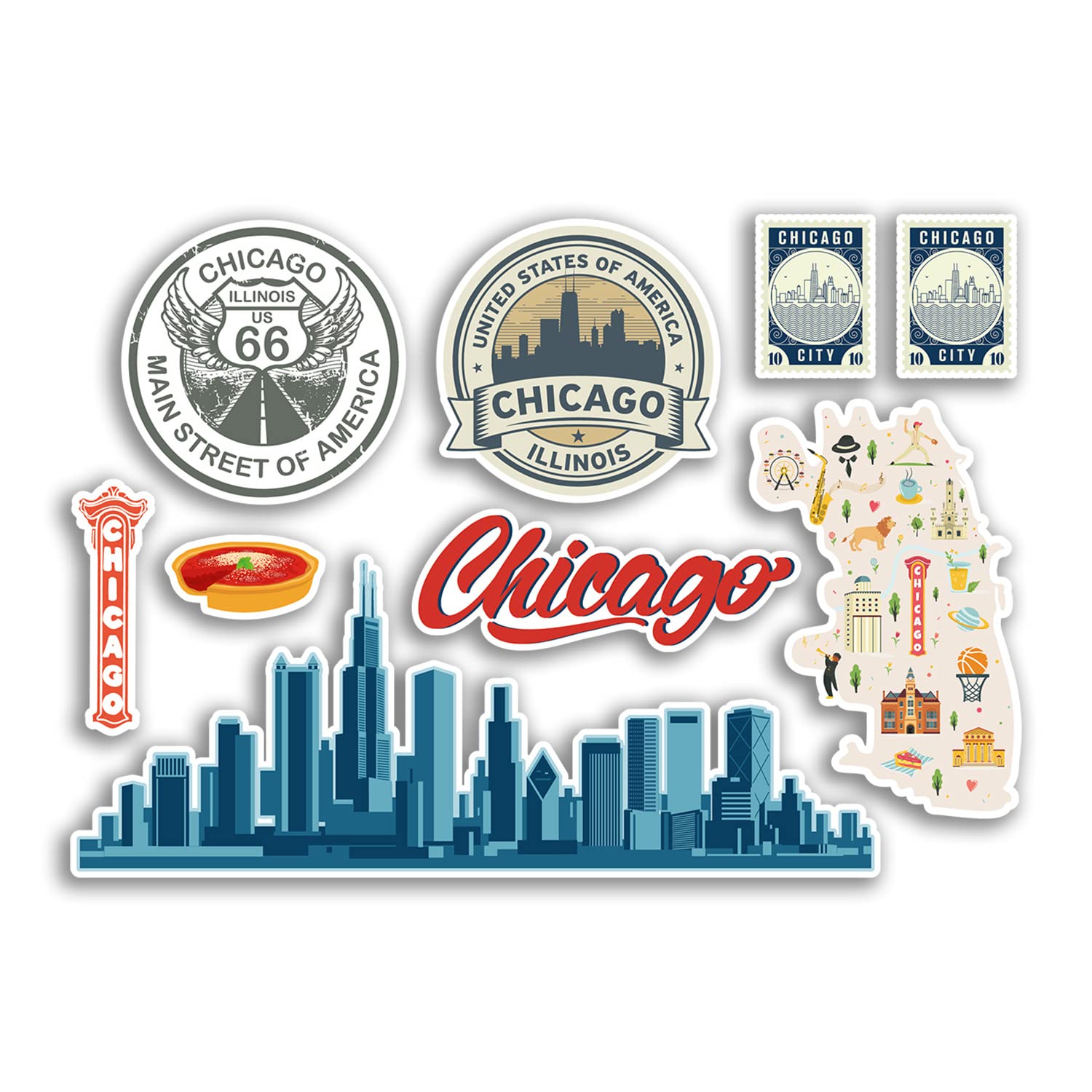 A5 Sticker Sheet Chicago Vinyl Stickers - America USA City Stamp Illinois Holiday Travel #78499