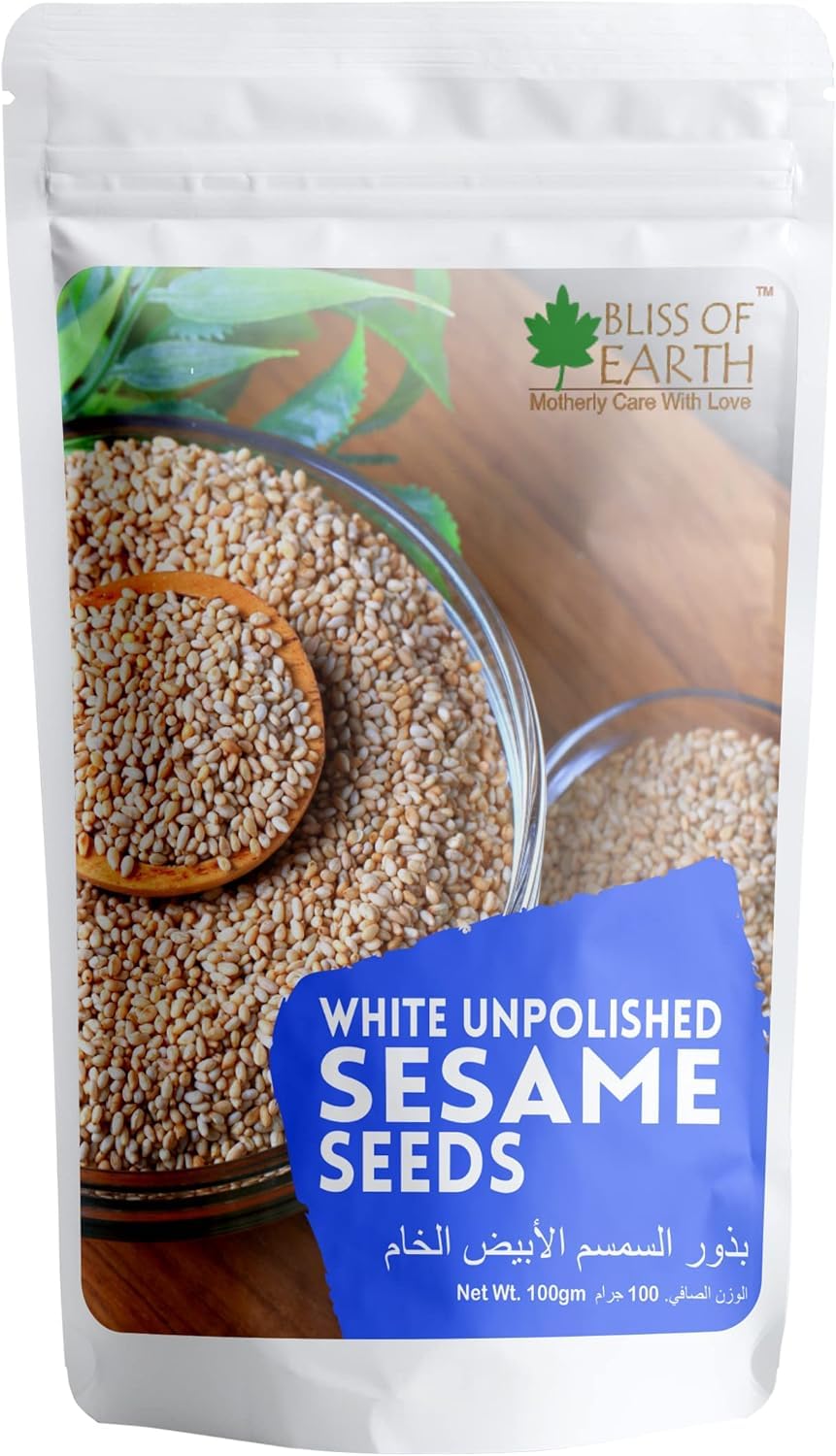 Bliss of Earth Organic Unpolished White Sesame Seeds or Eating, Sesame Dressing, Cooking Raw Til Seeds 100GM