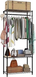 Xiofio 3 Tiers Heavy Duty Garment Rack, Metal Clothing Rack Coat Rack, Clothing Storage Organizer, Clothes Rack with 2 Side Hooks,Hanging Adjustable Garment Rack,29.1