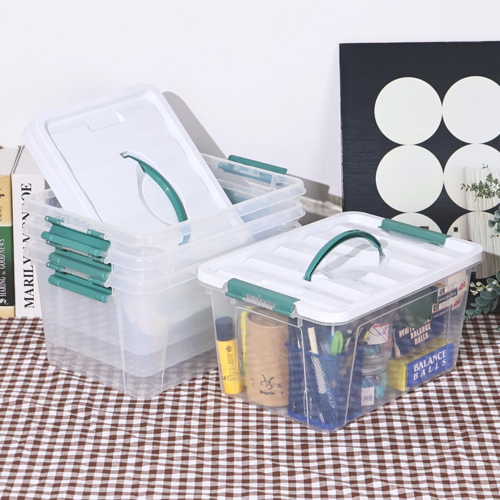 Gloreen Boîtes de Rangement en Plastique avec Couvercle, 10 L, Lot de 4