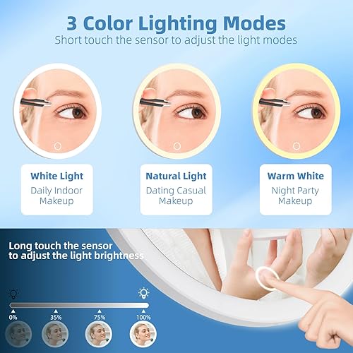 Miniatura 2 de Espejo de aumento con luz 30x, 3 modos de color atenuación de 6 pulgadas, espejo con aumento de 30 luces con 3 ventosas, espejo de aumento de viaje