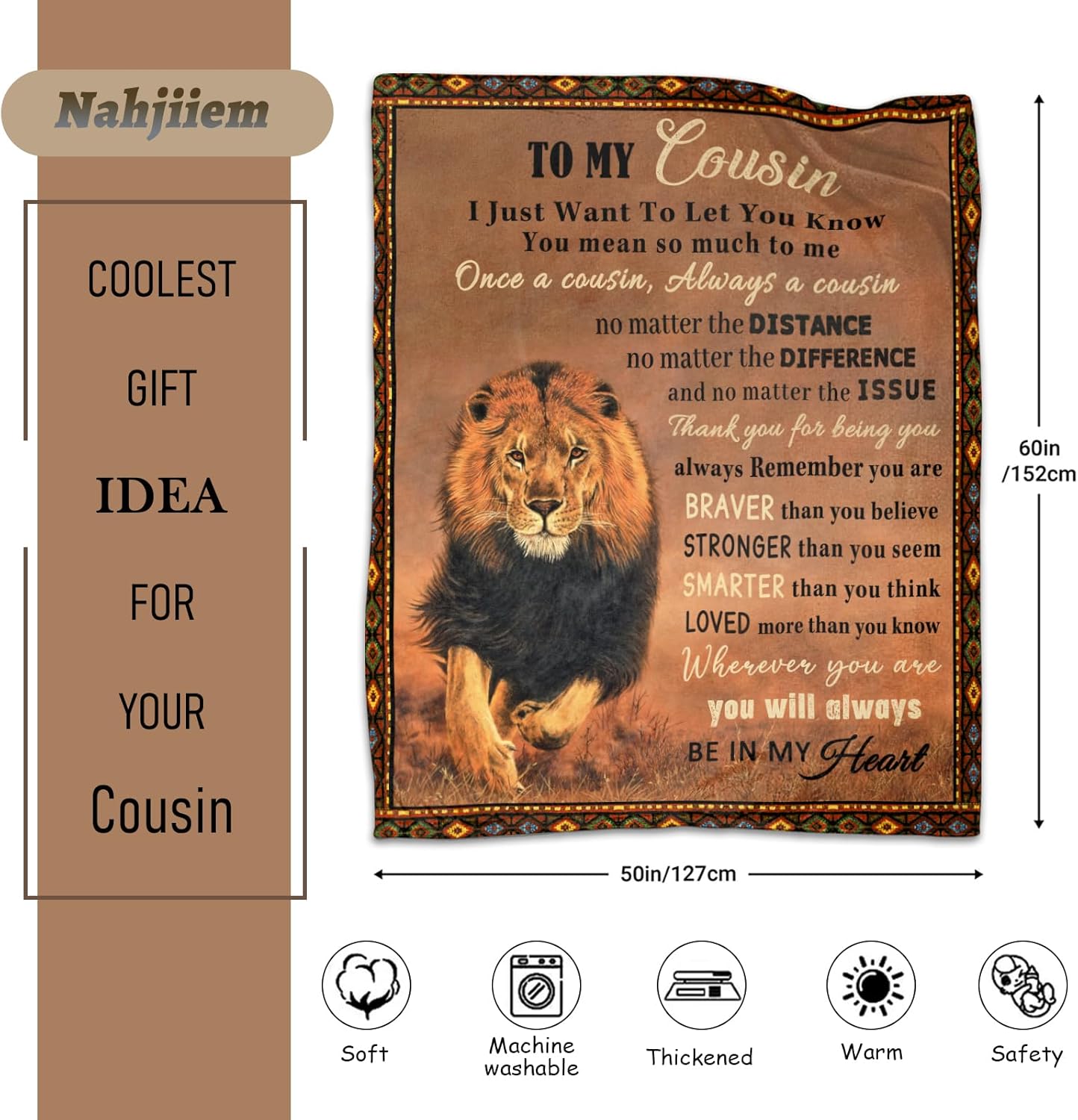 Cousin Blanket, to My Cousin Gifts for Men, Birthday Gifts for Cousin Throw Blanket 50"×60" - Image 2