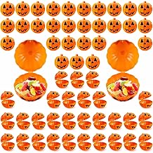 60PCS Halloween Pumpkin Containers Plastic pumpkin Bulk Orange halloween Buckets Halloween Eggs Candy Holder Mini pumpkins for Egg Hunt Treats