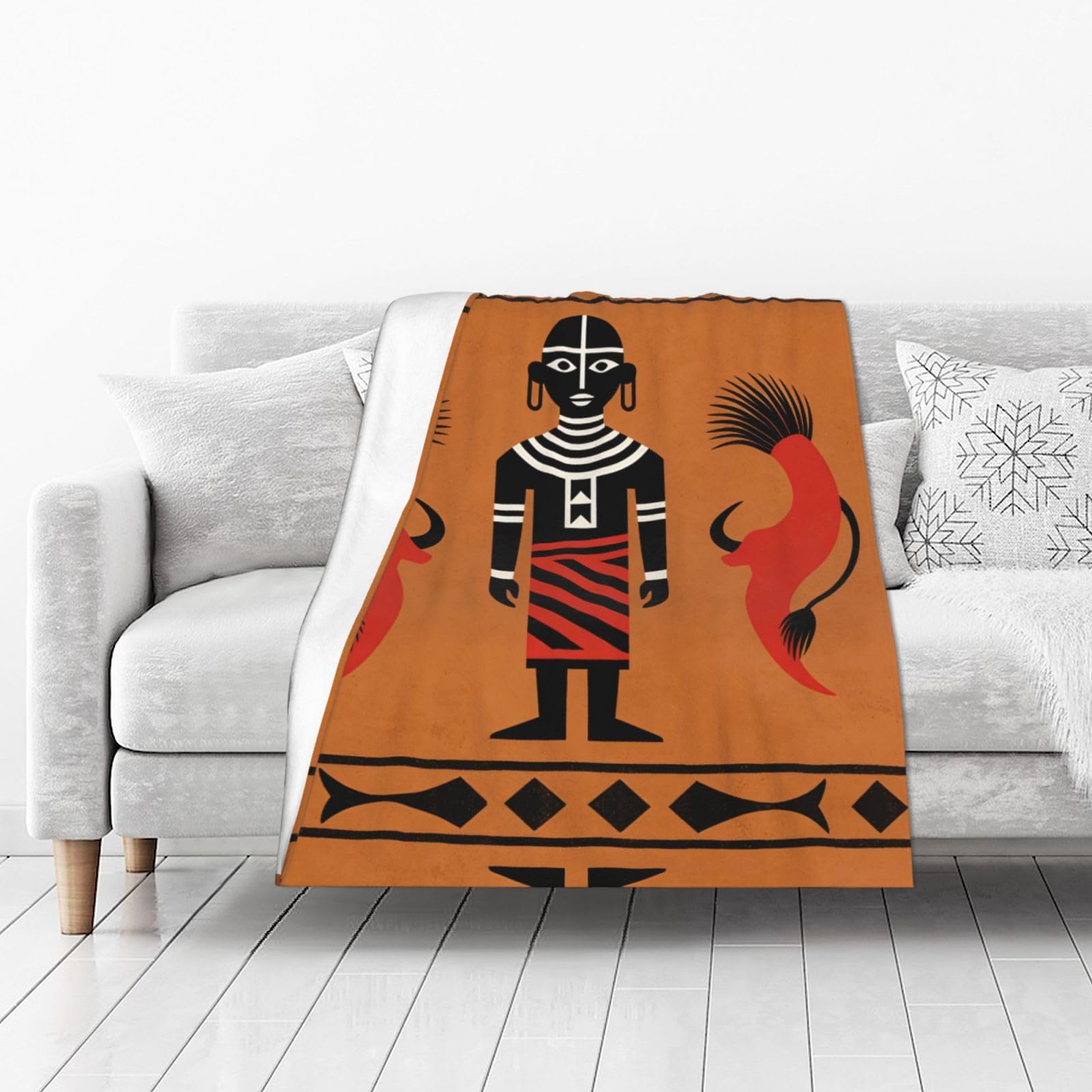 DUYIOKH Tribal Figure & Beasts Print Thick Throw Blanket, Blanket for Couch Bed Warm Travel Blanket for Camping Movie Night