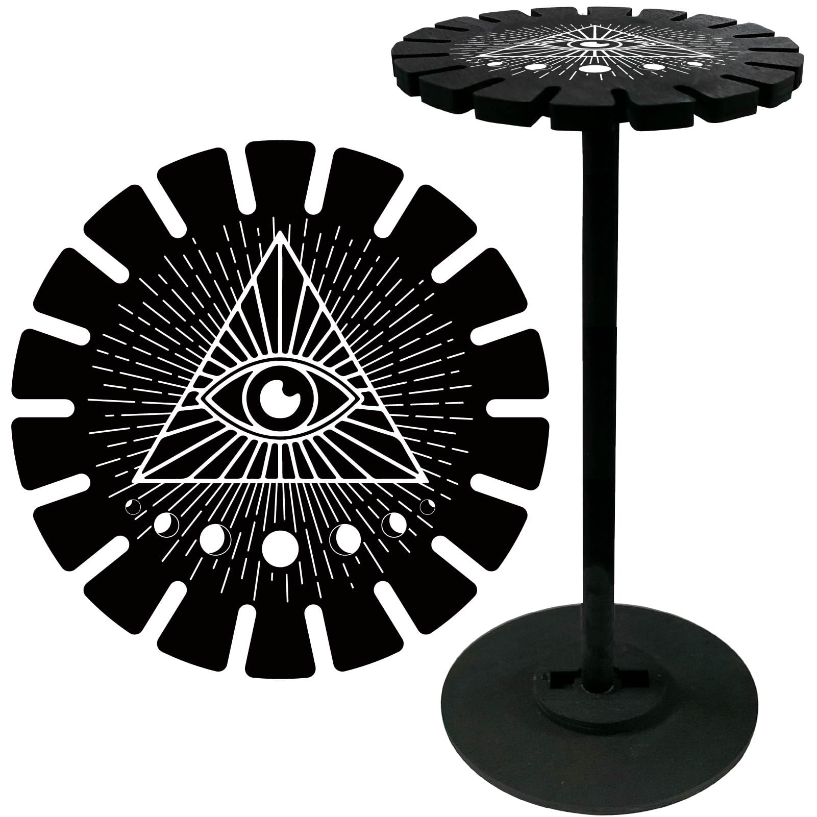 CRASPIRE Evil Eye Moon Phase Crystal Pendulum Shelf Pendant Display Holder Stand Black Wooden Magic Dowsing Divination Metaphysical Boards Witchy Stuff for Home Hanging Stone Essential Oil Decor