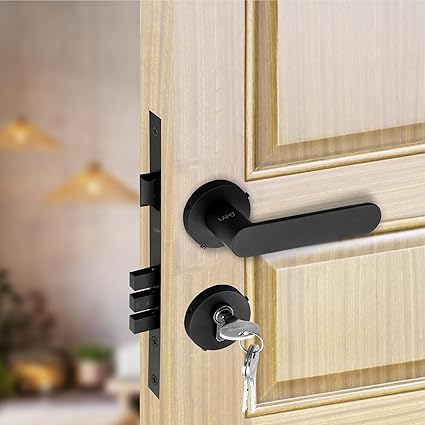 LAPO Door Locks for Main Door, Door Locks for Bedroom, Mortise Lock for Door, Door Lock Handles Set with 3 Brass Key for Home, Office, Hotel (Black Finish) Ro-180