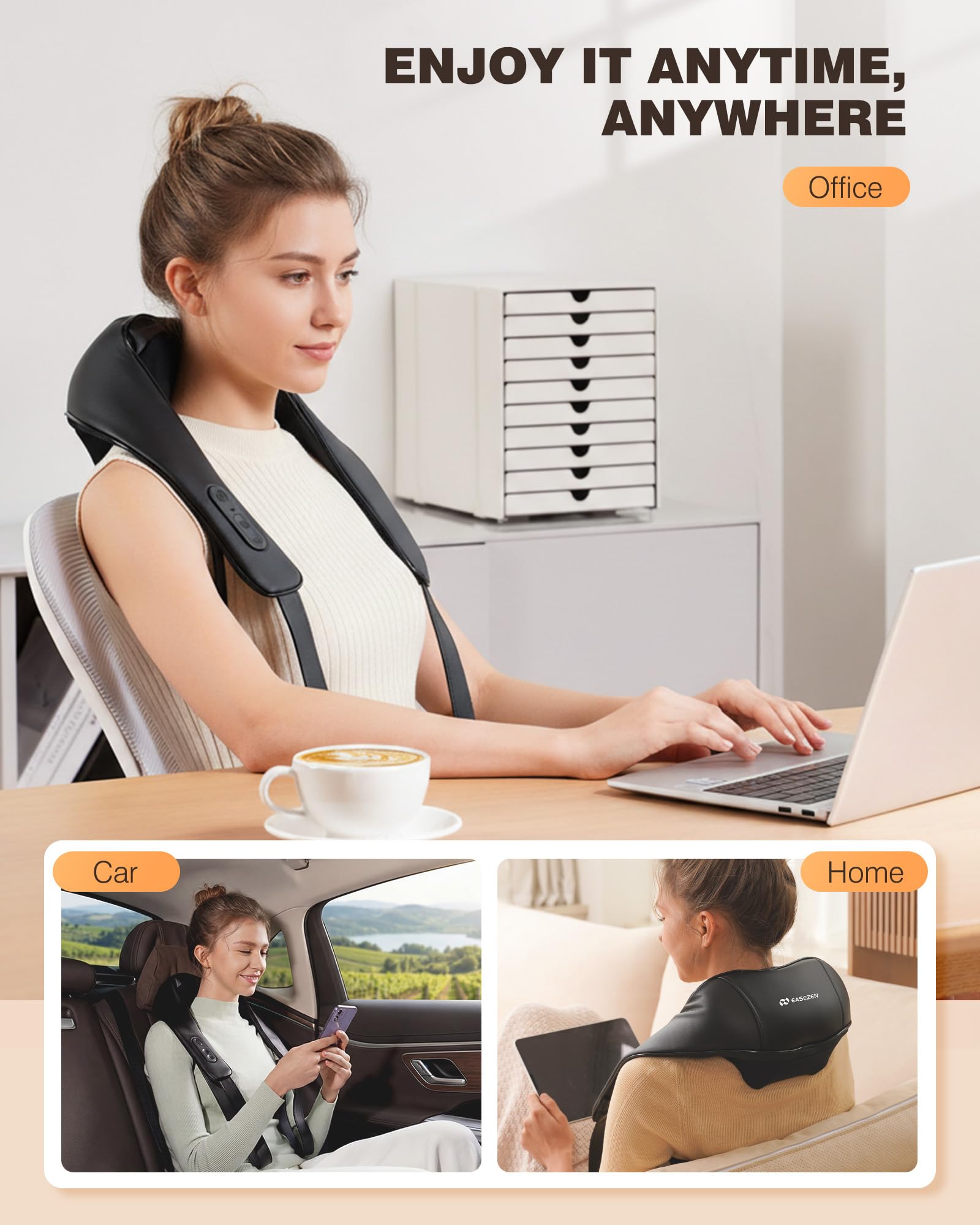 Massaggiatore collo spalle con calore, senza fili, riscaldamento grafene, massaggio Shiatsu 4D impastamento profondo per alleviare dolore a spalle, schiena e gambe, nero intenso
