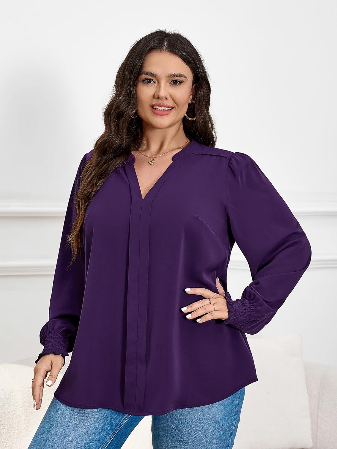 SCOMCHIC 2024 Plus Size Blouses for Women Dressy Casual V Neck Long Sleeve Casual Loose Shirts XL-5XL - Image 2