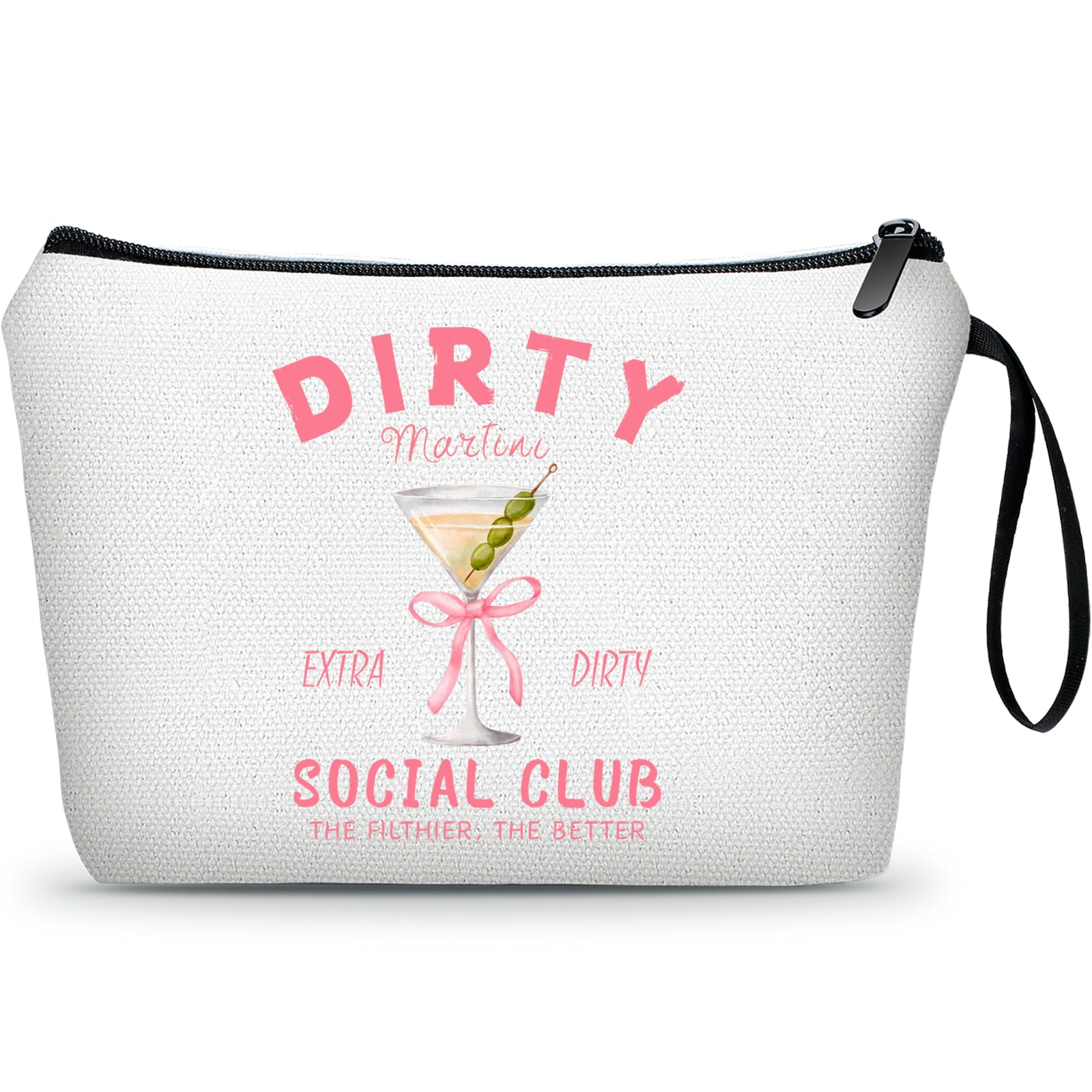 Dirty Martini Gift Cocktail Funny Unique Birthday Drink Accessories for Women Female Coworker Friend Sister Bartender Mixologist Alcohol Lover Makeup Cosmetic Bag
