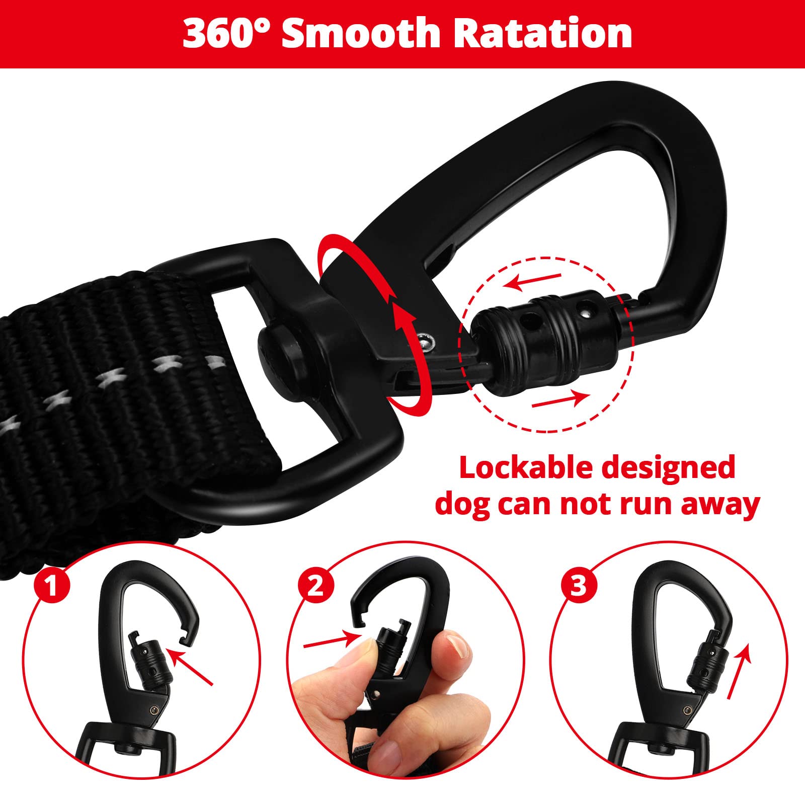 jenico Correa de Perro Fuerte de 6 pies - 1/2 Pulgadas con Correas elásticas para Perros e Hilos Altamente Reflectantes, Correa de Cuerda Resistente para Perros pequeños, medianos y Grandes (Rojo)