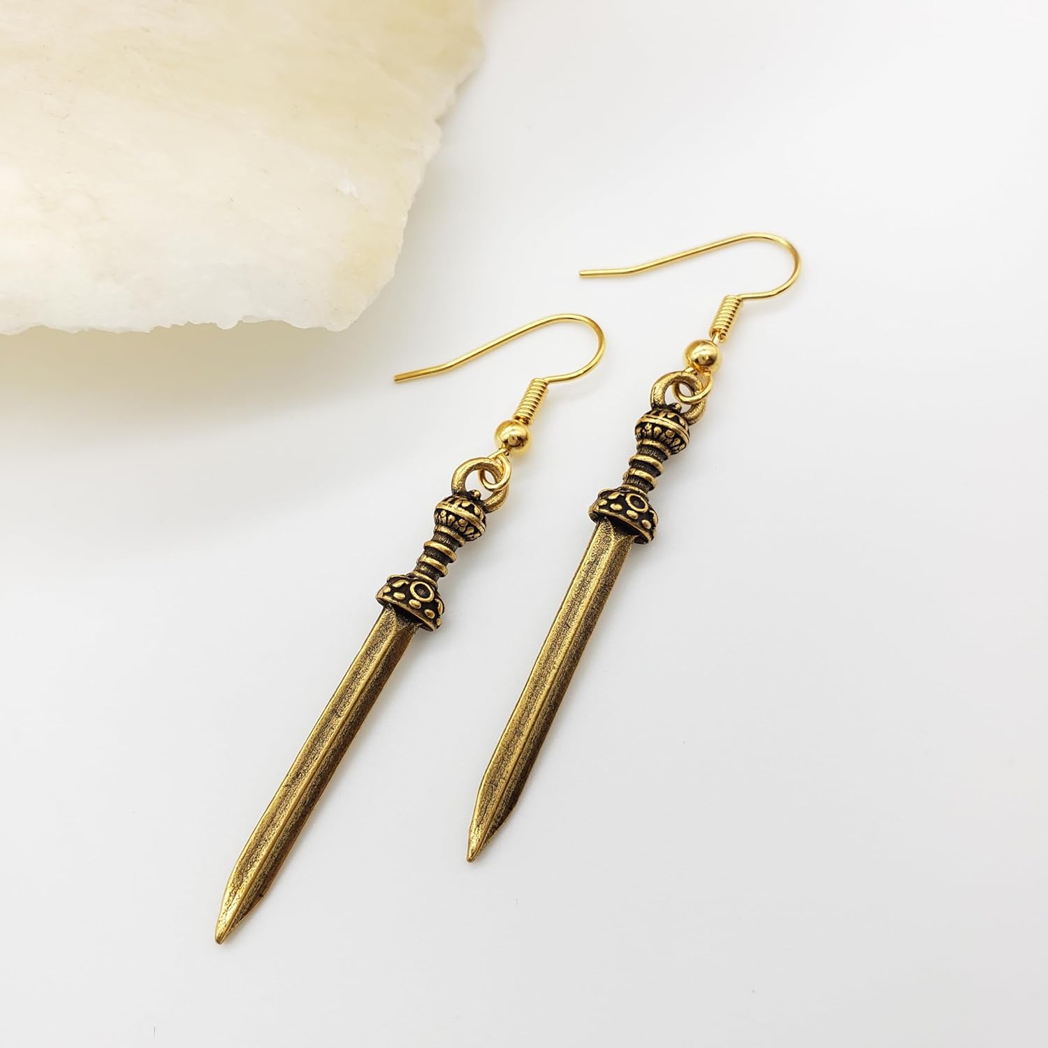 Ancient Roman Sword Earrings - Roman legionary - Dagger Knife Jewelry - Antique Gold Plated - Made in the USA