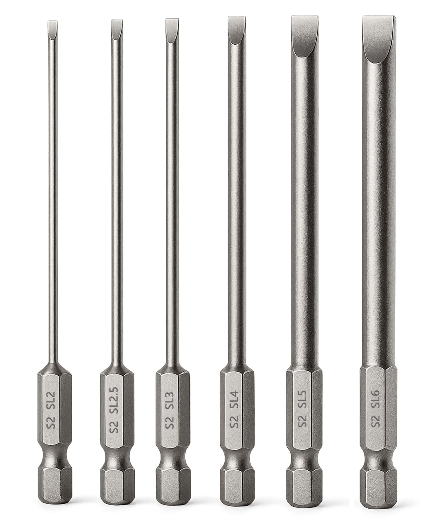 Saipor 6pcs Magnetic Slotted Screwdriver Bit Set, 1/4 Inch Hex Shank Flat Head Drill Bits Insert Bits, 4 Inch Length, SL2/2.5/3/4/5/6 Impact Driver Bit for Power Drilling