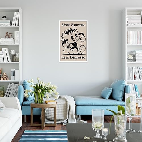 Miniatura 6 de Taza de café negra retro para bebidas, arte de pared, expreso, con citas de menos depresso, carteles de lienzo, bonitos estampados de barra de café,