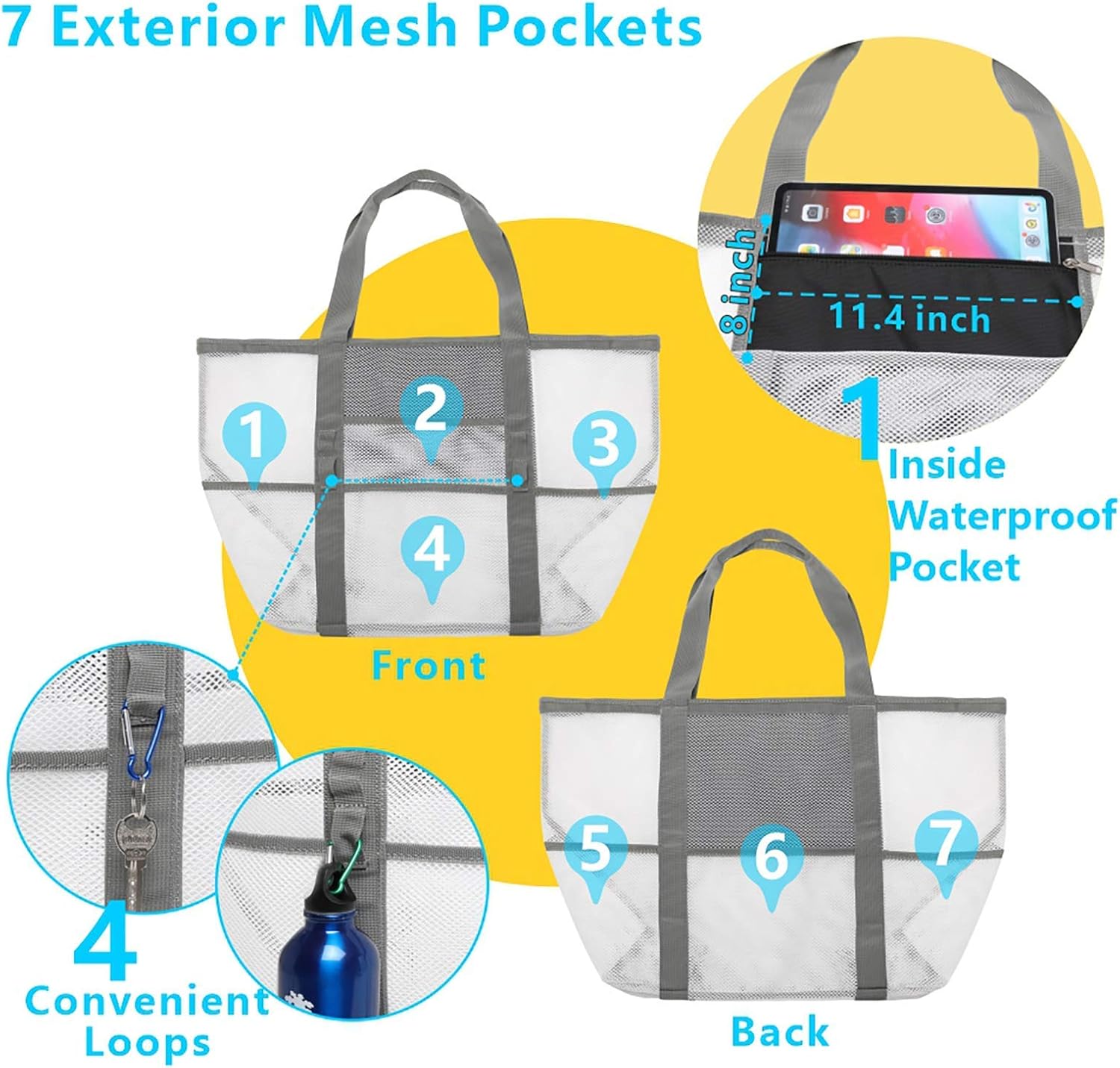 F-color Mesh Beach Bag Family - Large Tote Bag for Cruise Pool Toys Beach Vacation Essentials - Image 6