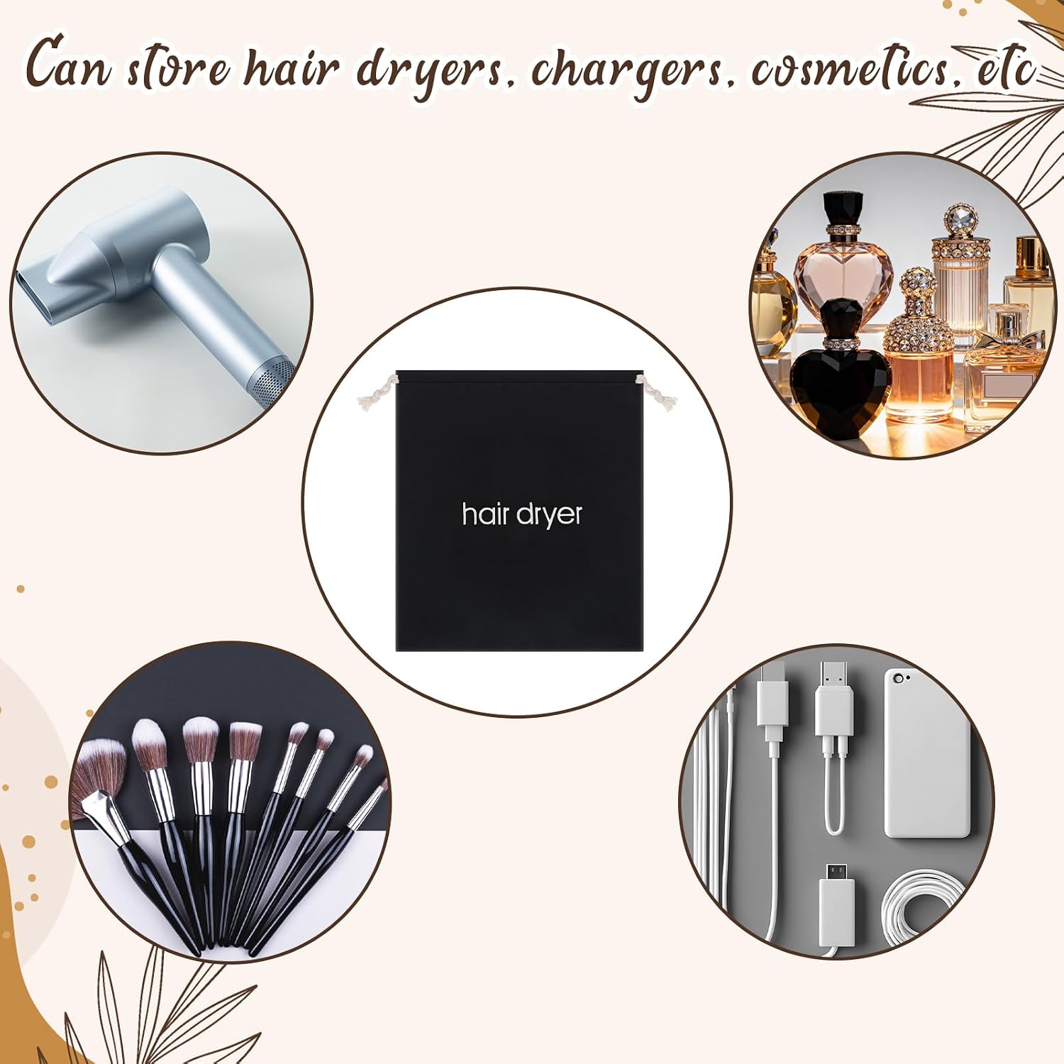 12 Pack Hair Dryer Bags Bulk Hairdryer Storage Drawstring Pouch