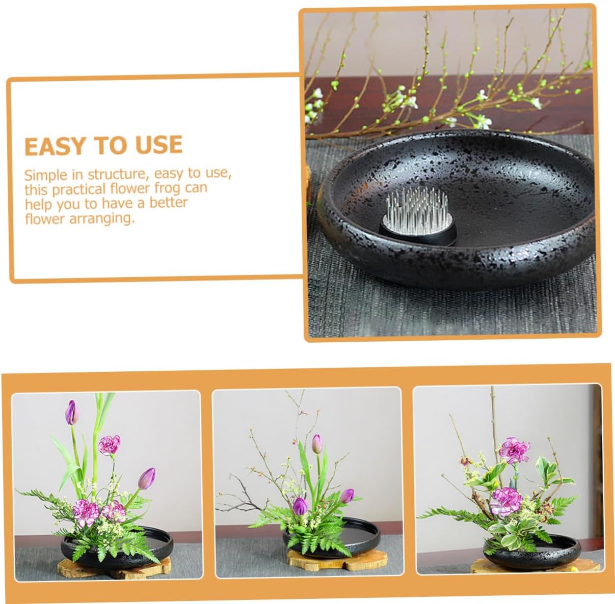 DECORNIJIA Ceramic Flower Frog with Round Base and Vase Pot Floral Arrangement Tool for Ikebana and DIY Flower Arranging Reusable Floral Frog for Home Decor and Florist Supplies