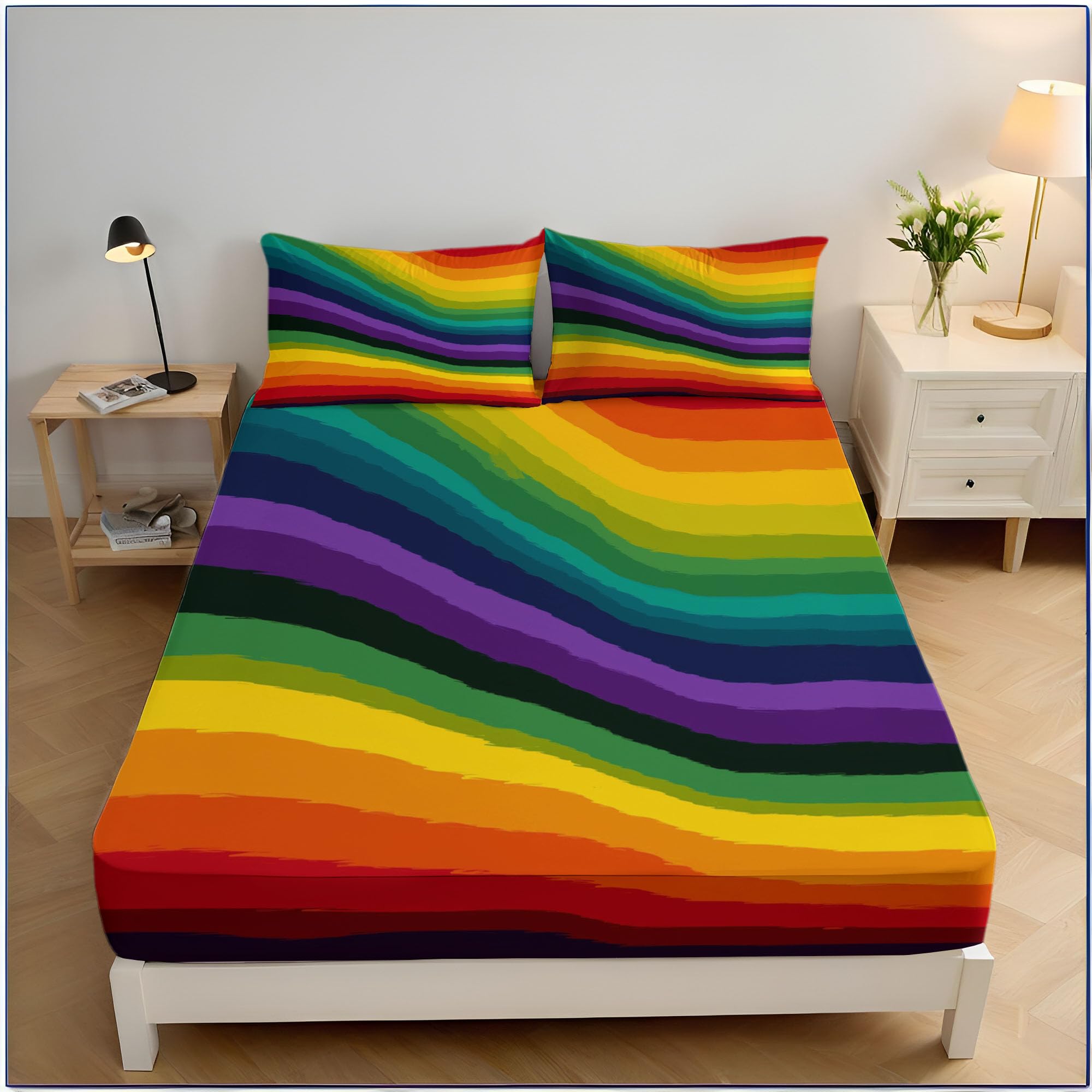 Housse de matelas arc-en-ciel anti-plis et antidérapante pour un lit impeccable