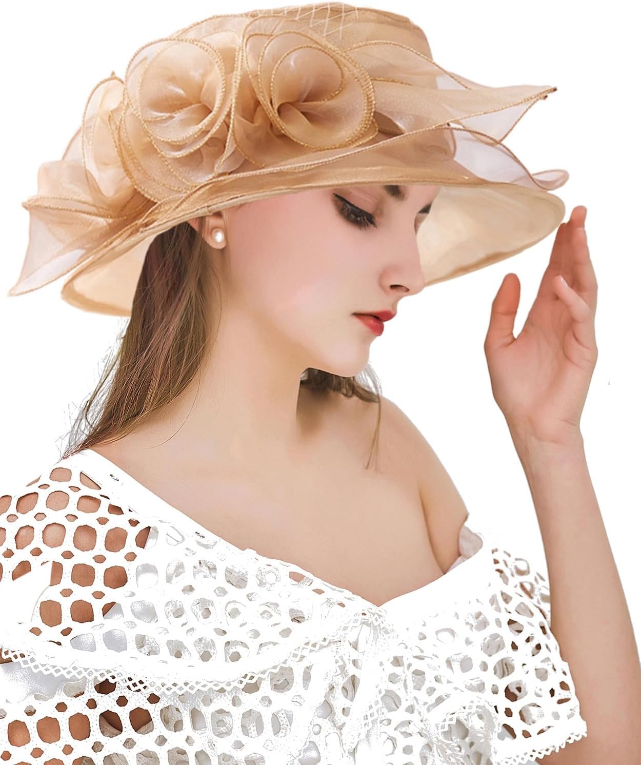 Organza Fascinator Hat - Women¡¯s Wide Brim Church Bridal Tea Party Wedding Hat