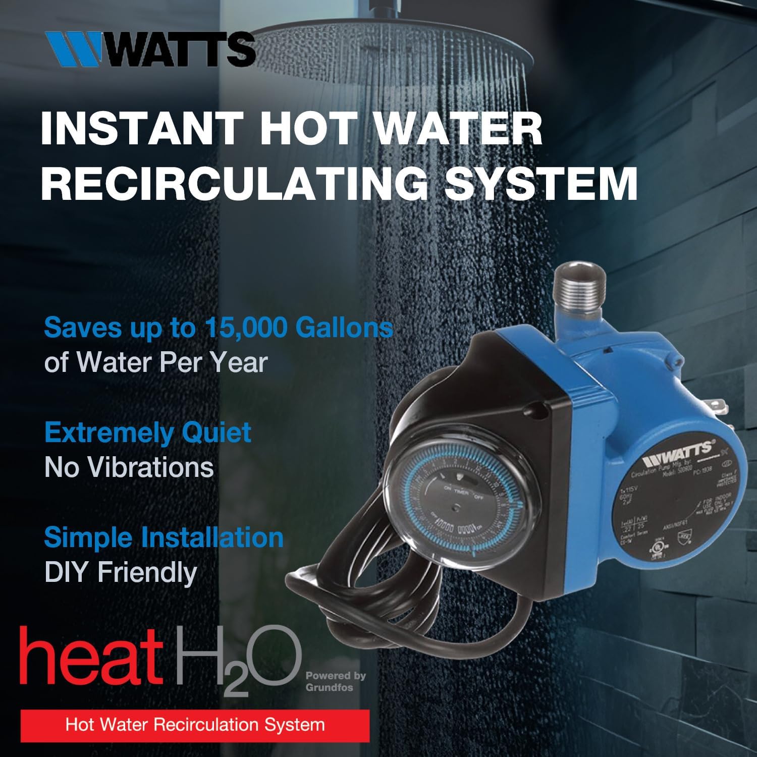 Watts Heat H2O Hot Water Recirculation System w/Programmable Timer, Instant Hot Water, 3 Year Warranty, Pump, 2 Adapters, Sensor Valve, Mounting Screws, 2 Supply Lines, Easy DIY Install (0955805)