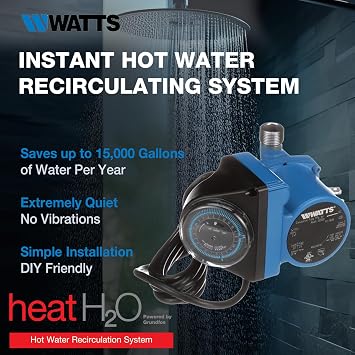 Watts Heat H2O Hot Water Recirculation System w/Programmable Timer, Instant Hot Water, Pump, 2 Adapters, Sensor Valve, Mounting Screws, 2 Supply Lines, Easy DIY Install (0955805)