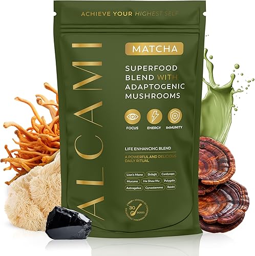 Mezcla Superalimentaria de Café de Setas Matcha, Extracto 10X Concentrado, con Melena de León, Reishi y Cordyceps, Apoyo para la Energía y el Foco,