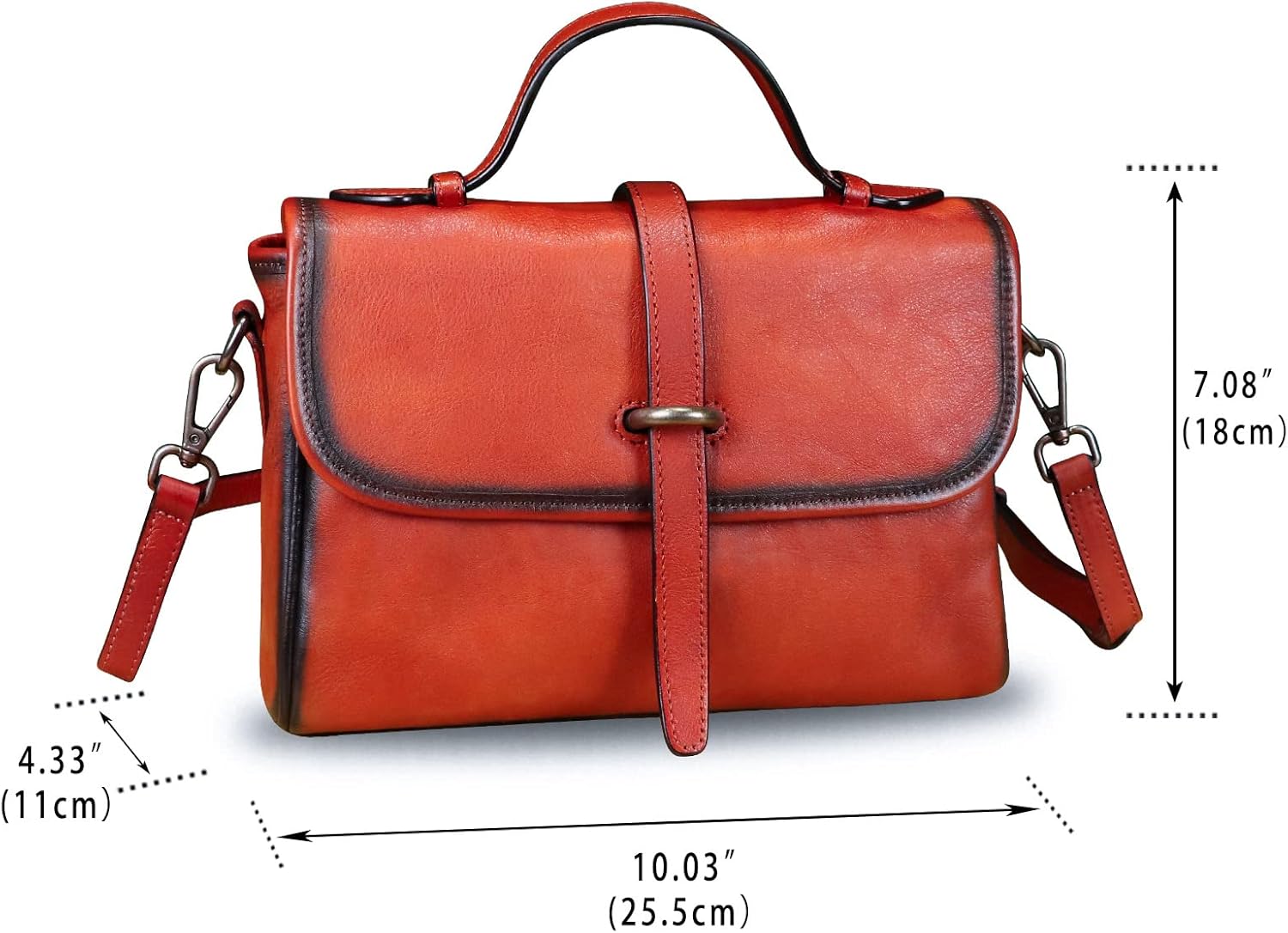 Genuine Leather Purse and Handbag for Women Vintage Handmade Leather Top Handle Purses Satchel Shoulder Bags with Strap - Image 4