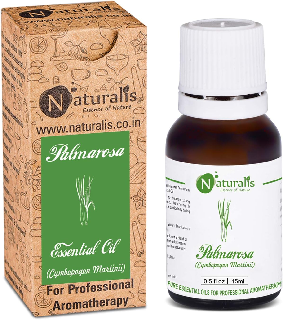Naturalis Essence of Nature Palmarosa Essential Oil 100% Pure Natural & Undiluted Therapeutic Grade for Dry Skin Care and Aromatherapy - 15ml