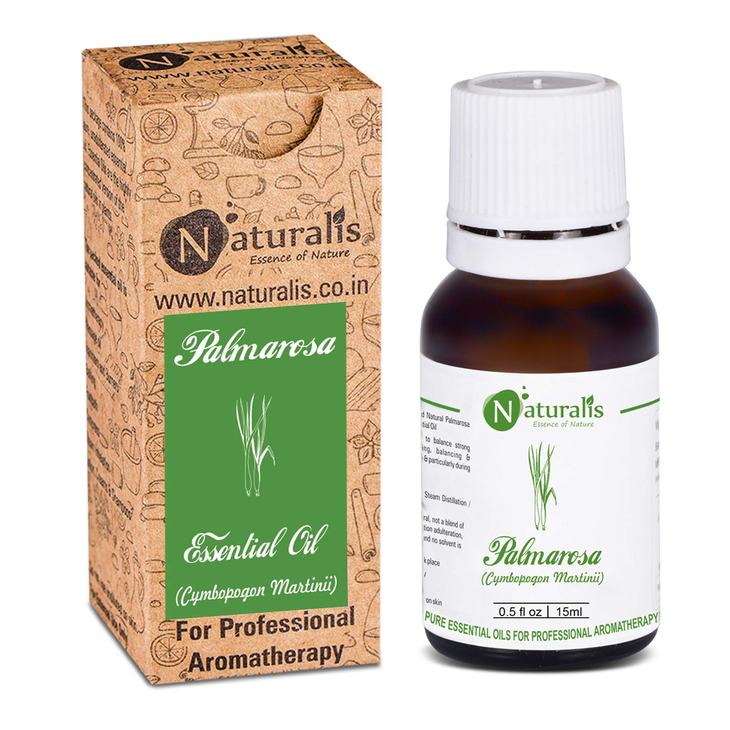 NaturalisEssence of Nature Palmarosa Essential Oil 100% Pure Natural & Undiluted Therapeutic Grade for Dry Skin Care and Aromatherapy - 15ml