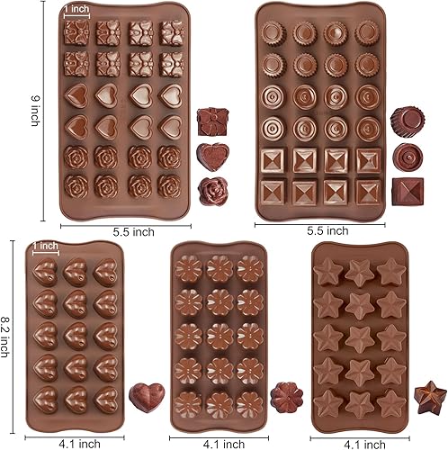 Miniatura 2 de JOERSH 5 moldes de silicona para chocolate para dulces, bombas de grasa, aperitivos y trufas, 9 formas, 93 cavidades, cera de jabón para derretir